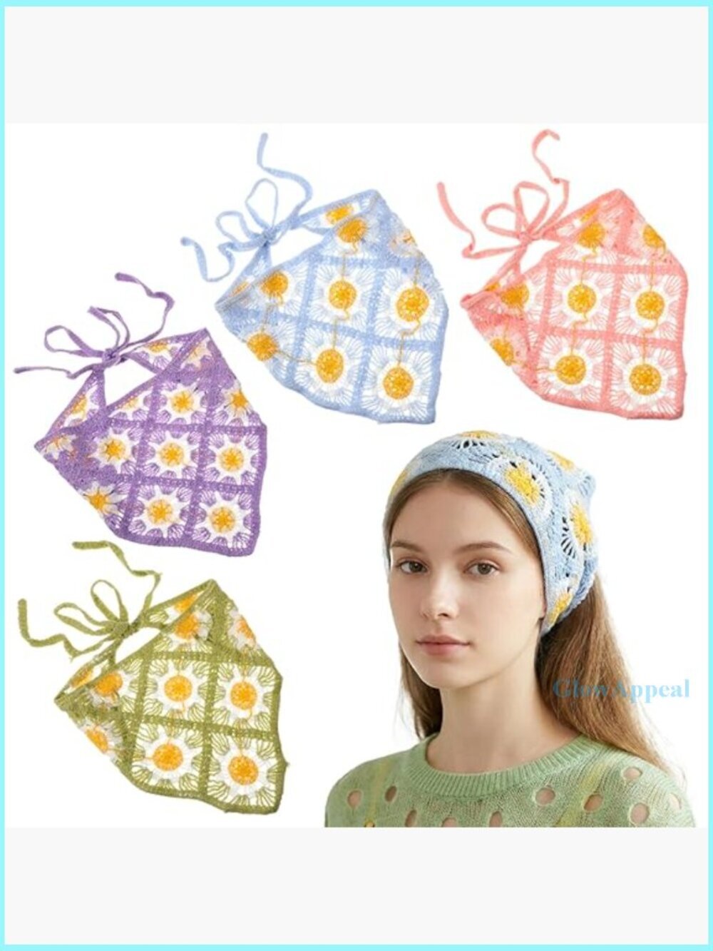 4-Pack Crochet Floral Headbands, Adjustable Vintage Knitted Hair Scarves